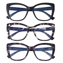 OKH 3 Packs Computer Reading Glasses for Women readers 2.50 Men Blue Light Blocking Readers Spring Hinge Eyewear (Black, Black and white, Purple tortoiseshell)