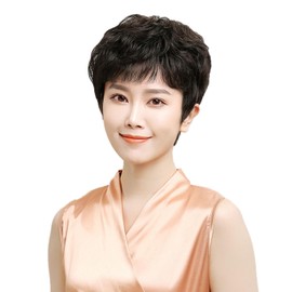 P&Z Middle-aged Full Wig, Medical Wig, Human Hair Wig, Women's Wig, Haha Wig, Women's, Short, Perm, Gray Hair, Hair Removal, Natural, Mother's Day, Gift, Present