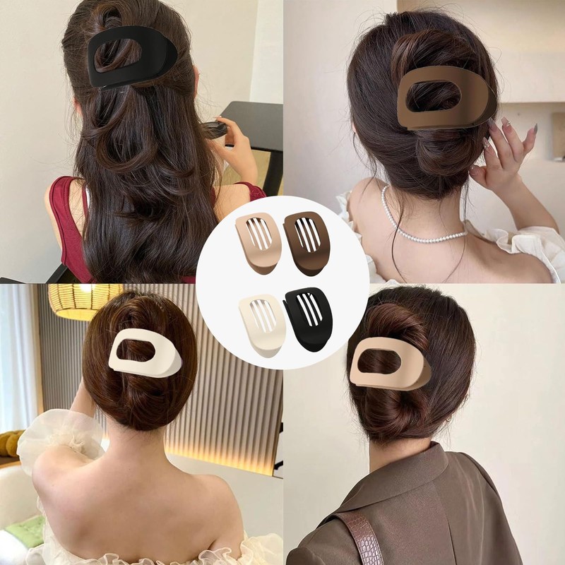 Flat Claw Clips for Women,4 PCS Curved Design Hair Clips,