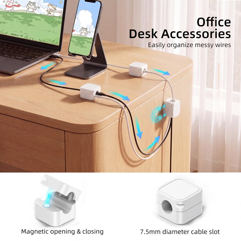 IFOCUTY 6 Pack Magnetic Cable Clips, Adhesive Cord Holder for