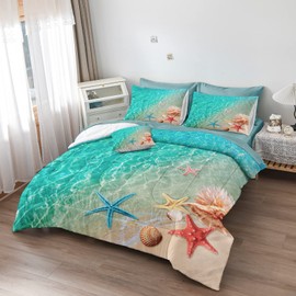 Merryword Ocean Beach Comforter Set Queen Size 8 Pieces Bed in a Bag Coastal Style Bedding with 1 Comforter, 4 Pillowcase, 1 Flat Sheet, 1 Fitted Sheet, 1 Cushion Cover