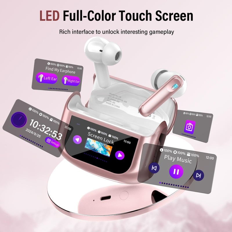 Thunelec Wireless Earbuds, Bluetooth 5.4 Headphones with Multifunctional Touch Screen,