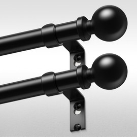 Wolistsa 2 Pack Curtain Rods 36-60 Inch, Black 1 Inch Adjustable Heavy Duty Curtain Rods for Windows, Decorative Modern Window Treatment Rod, Splicing Metal Drapery Pole, Easy Installation