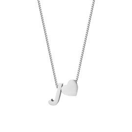 JewelryWe Jewellery, Women's Necklace with Letter Initial and Heart, Alphabet A-Z, Stainless Steel Pendant with Chain for Women and Girls, Silver Look