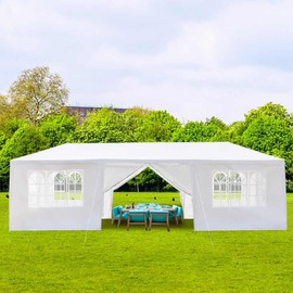10' x 30' Party Tent,Wedding Tent with 8 Removable Sidewalls, Patio Canopy Tent, Outdoor Patio Gazebo with Spiral Tubes for Party,Wedding,BBQ, Waterproof (White, 10' x 30'-8 Removable Sidewalls)
