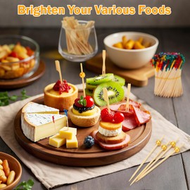 800PCS Cocktail Picks - 4 Styles Fancy Toothpicks for Appetizers Charcuterie Boards Accessories, Decorative Bamboo Skewers Wooden Long Cocktail Sticks for Drinks Food Fruit Sandwich Party Supplies