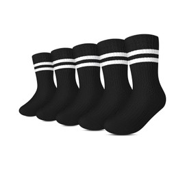 Kyopp 5 Pairs of Children's Socks Boys and Girls Ankle Socks Breathable Sneaker Striped Crew Socks, black, 38 - 42