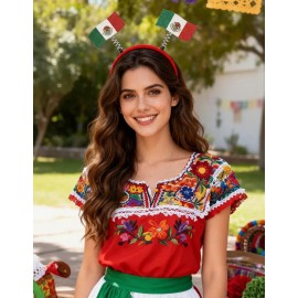 Diadema Mexico Bandera Resorte 2 Pzs Mundial Futbol