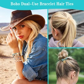 5 PCS Hair Ties Bracelet for Women, Stylish Dual-Use Braided Boho Hair Bands Stretch Bracelets, Elastic No Damage Ponytail Holders for Thick Thin Long Curly Hair Accessories