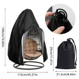 wocpvm Hanging Chair Cover 210D Swing Egg Chair Cover Waterproof Cover for Floating Chair Protective Cover Hanging Chair with Zip Drawstring for Egg Rocking Chair 190 x 115 cm
