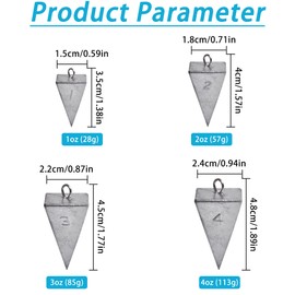 Pyramid Sinkers Fishing Weights Kit Bullet Fishing Weights Sinkers for Ocean Saltwater Surf Fishing Gear Tackle 1oz 2oz 3oz 4oz 5oz 6oz 8oz (1oz 2oz 3oz 4oz - 8pcs Kit)
