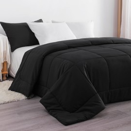 organictune Quilted Comforter Twin Size - Down Alternative Comforter Duvet Insert, All Season Duvet, Machine Washable, Gifts for Women/Men, Black