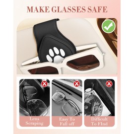 Jupswan Sunglass Holder for Car Visor Sunglasses Clip Magnetic Eyeglass Glasses Holder Cute Paw Leather Auto Visor Accessories Accessory Gifts for Women Men(Black)