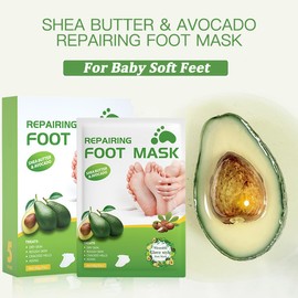 Repairing Foot Mask with Shea Butter and Avocado, Moisturizing Foot Mask for Dry Cracked Feet, Hydrating Foot Spa Socks (5 Pairs)
