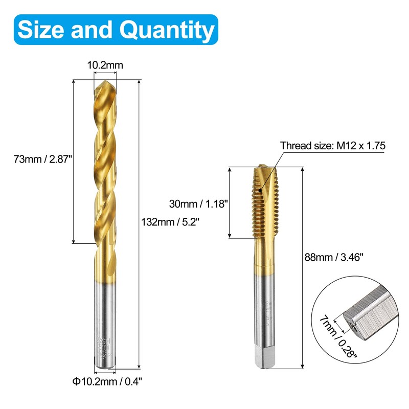 sourcing map Tap and Drill Bit Set, 1pcs M12 x