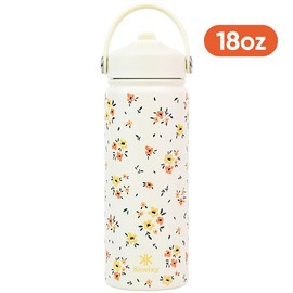 KEWIXY 18oz&32oz Insulated Water Bottle, Flip Straw Lid, Stainless Steel, Leak Proof, 24-hour Cold, Reusable, Portable for Travel, Gym and School Tumbler Mug:_18oz Floral Ivory