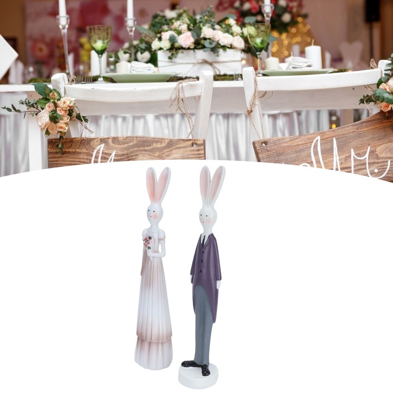 1 Pair Rabbit Ornament Innovative Resin Couple Rabbits Figurine Wedding