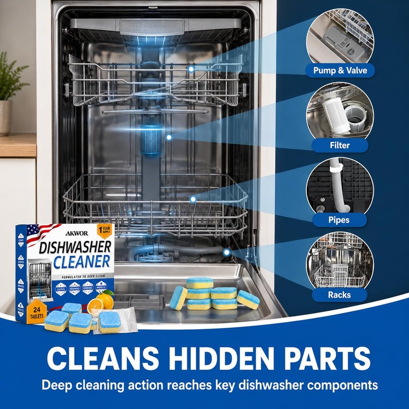 Enzyme Dishwasher Cleaner Tablets Ultra, 24 Count - Remover Odor