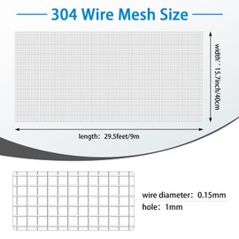 Landhoow 304 Stainless Steel Mesh Screen Wire Mesh Metal Mesh Screen Wire Mesh Screen Prevent Mouse Hornets Rodents Entering for Vent Cage Garden Window Filter (20 Mesh,15.7 Inch x 29.5 Ft)