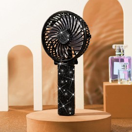 Mudder Rhinestone Handheld Fan Crystal Bling Mini Personal Fan Glitter Bedazzled Portable USB Rechargeable & Battery Operated for Girls Women Outdoor Travel Indoor Makeup Office(Black,Foldable)