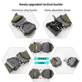 JUKMO Tactical Belt, Military Hiking Rigger 3.8 cm Nylon Web Work Belt with Heavy Quick Release Buckle - Green