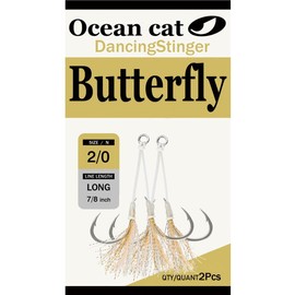 OCEAN CAT Butterfly Glow Assist Fishing Hooks Jigging Jigs Slow Fast Fall Hooks Stainless Steel Circle Hooks Size 2/0 3/0 4/0 5/0 6/0 (Yellow, 2/0 (1Packs))