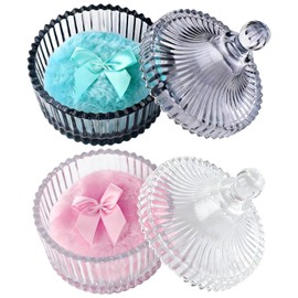 4 Pcs Large Body Powder Puff and Container Large Glass Powder Container with Puff Crystal Case Soft Washable Reusable Fluffy Makeup Sponge Wet Dry (Clear and Grey)