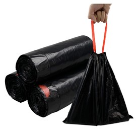 Afromy 13 Gallon Plastic Bin Liner Bags, Kitchen Drawstring Trash Bag, Black Waste Bags, 220 Counts