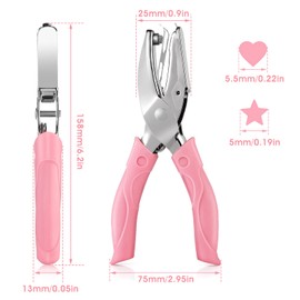 Pack of 2 Paper Punch Pliers, 5 mm Heart-Shaped Hole Punch and Star-Shaped Hole Punch, Handheld Punch, Metal Hole Punch with Soft Grip for DIY Crafts, Paper, Photo Cards, Tags etc.
