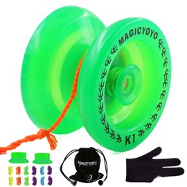MAGICYOYO K1 Yoyos for Kids 8-12 yrs+, Responsive Yoyo for Beginners, Glowing Yo-yos in The Dark, Yo-yo Plastic Professional with Yo Yo Glove+ Bag+ 12 Yo Yos Strings, Green