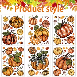 YUJUN 6 Sheets Thanksgiving Leaves Oil Painting Window Clings - Fall Decals Stickers for Autumn Glass Home Decor & Thanksgiving Decoration