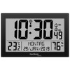 Technoline Dirgitale, modern radio wall clock in black, Acrylonitrile Butadiene