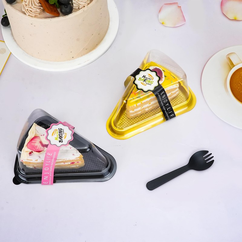 100 Pack Cake Slice Containers with Lids, Plastic Pie Container