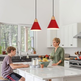 SESIMENT Farmhouse Pendant Light, Red Pendant Light 2 Packs 9.4inch, Kitchen Pendant Light, Industrial Pendant Light, Farmhouse Pendant Lights Kitchen Island for Kitchen, Bedroom, Bar