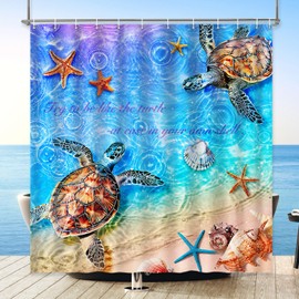 Lokigo Teal Blue Sea Turtle Shower Curtain, Nautical Ocean Beach Conch Starfish Seashell Coastal Shower Curtains Bath Decor, Waterproof Fabric Modern ShowerCurtain with 12 Hooks, 72" x 72"