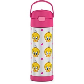 THERMOS FUNTAINER - Botella aislada al aspiradora de acero inoxidable de 16 onzas con tapa ancha de boquilla, LOONEY TUNES