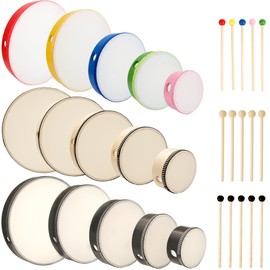 15 Set Hand Drums 12 Inch 10 Inch 8 Inch 6 Inch 4 Inch Wood Frame Drum Set with Drum Sticks Percussion Instruments for Kids Adults Beginners Home School Party Gifts, 5 Size 3 Colors
