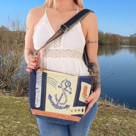 Sunsa Maritime Shoulder Bag Sustainable Women's Shoulder Bag Beige/Blue