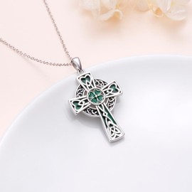 DAOSHANG Celtic Cross Necklace for Women Sterling Silver Four Leaf Clover Necklace Cross Pendant St Patricks Day Irish Shamrock Pendant Celtic Lucky Clover Jewelry for Women