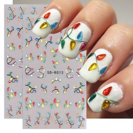 Christmas Nail Art Stickers 5D Embossed Decals 2 Sheets Christmas Light Nail Art Supplies Colorful Neon Lamp Line Light Nail Design Xmas Christmas Nail Accessories for Women DIY Nail Art Decorations