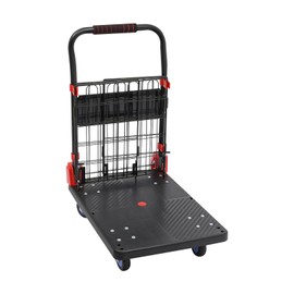 Platform Truck Cart with Cage, 4-in-1 Foldable Platform Truck, Heavy Duty Push Cart Dolly w/Swivel Wheels 330lbs Capacity Flatbed Hand Truck Dolly Cart for Grocery Laundry Stall Storage