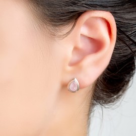HENRYKA Rose Quartz 925 Sterling Silver Stud Teardrop Earrings | Essential Simple Minimal Natural Gemstone Earrings | Bridesmaid Jewellery | Birthstone Gift