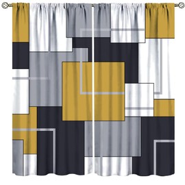 ZhiRain - Cortinas modernas de color gris dorado, diseño geométrico, abstracto, con bolsillo para barra, para recámara, sala de estar, decoración del hogar, cortinas para ventanas, juego de 2 paneles