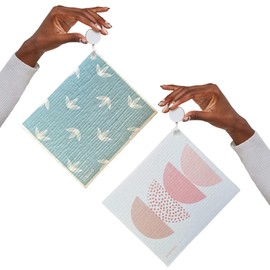 Papaya Reusable Paper Towels 4-Pack - 4 Sheets + 2 Hooks, Quick Drying, No Odor, 1 Sheet Replaces 17 Rolls, Washable Kitchen Cloth, Sustainable Dish Sponge, Eco Friendly Gift (Lazy Sundays)