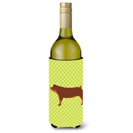 Caroline's Treasures BB7768LITERK Duroc Pig Green Wine Bottle Hugger Bottle Cooler Sleeve Hugger Machine Washable Collapsible Insulator Beverage Insulated Holder