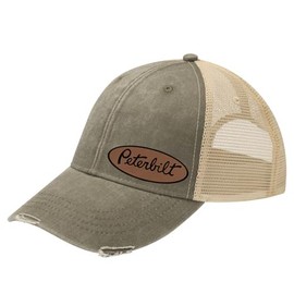 Maddmax Car Art Peterbilt Semi Truck Side Logo Laser Engraved Leather Patch Distressed Trucker Snapback Cap Olive/tan