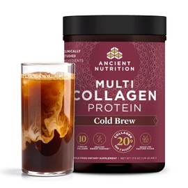 Ancient Nutrition Proteína en polvo de colágeno de , proteína de colágeno múltiple con 40 mg de cafeína/porción, péptidos de colágeno hidrolizados que apoyan la piel y las uñas, salud intestinal, 16 onzas
