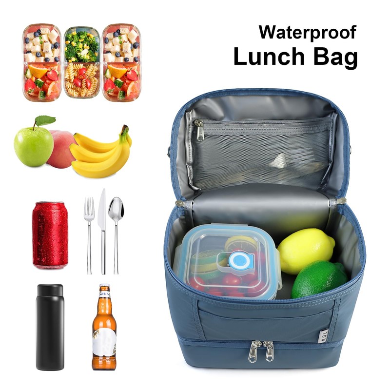 NOL Dual Compartment Insulated Lunch Bag Leakproof Cooler Tote Bag