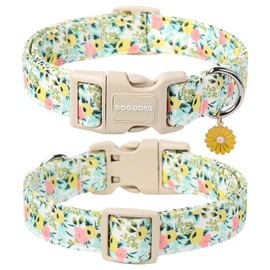 DOGWONG Flower Cotton Dog Collar, Spring Summer Cute Yellow Dog Collar Durable Soft Fabric Pet Dog Collars Female Girl Necklace for Small Medium Large Dogs