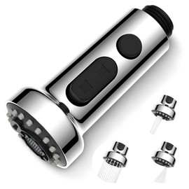 Hibbent Shower Head Kitchen Tap Replacement Pull-Out Tap Shower Head Attachment Kitchen Pure Stainless Steel 3 Jet Types Dish Rinser Water Saving G1/2 Connection Chrome